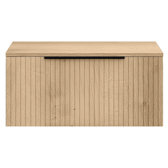Milan Fluted Autumn Oak 800mm Wall Hung 1-Drawer Countertop Vanity Unit with Matt Black Handle
