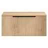 Milan Fluted Autumn Oak 800mm Wall Hung 1-Drawer Countertop Vanity Unit with Matt Black Handle