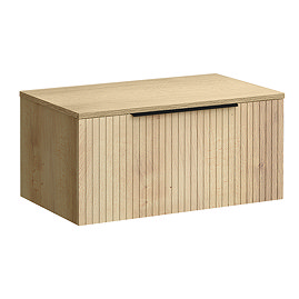 Milan Fluted Autumn Oak 800mm Wall Hung 1-Drawer Countertop Vanity Unit with Matt Black Handle