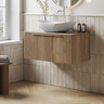 Milan Fluted Autumn Oak 800mm Wall Hung 1-Drawer Countertop Vanity Unit with Chrome Handle