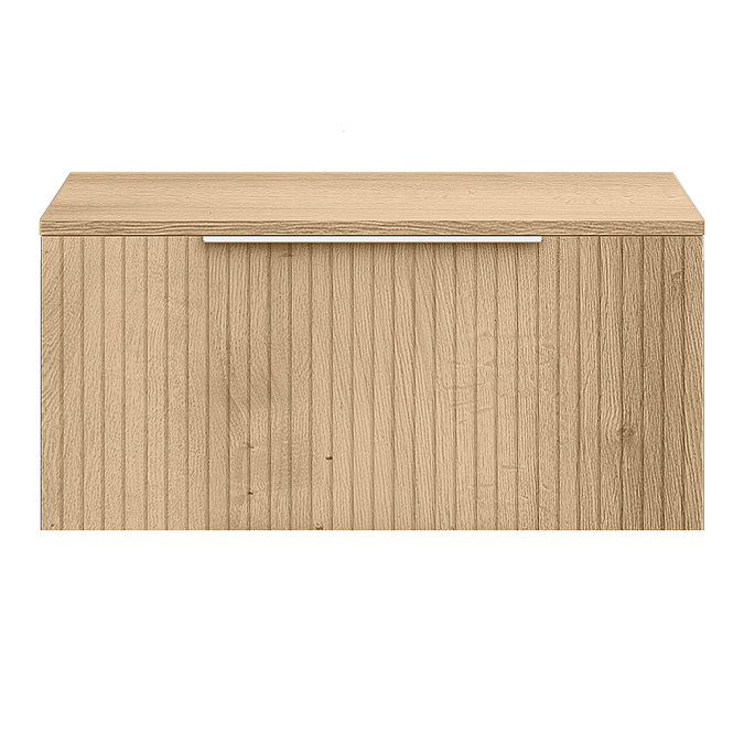 Milan Fluted Autumn Oak 800mm Wall Hung 1-Drawer Countertop Vanity Unit with Chrome Handle