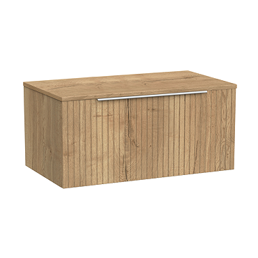 Milan Fluted Autumn Oak 800mm Wall Hung 1-Drawer Countertop Vanity Unit with Chrome Handle