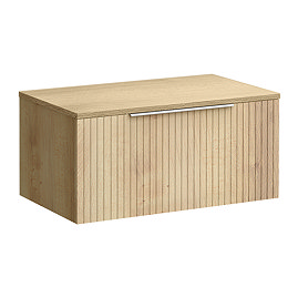Milan Fluted Autumn Oak 800mm Wall Hung 1-Drawer Countertop Vanity Unit with Chrome Handle