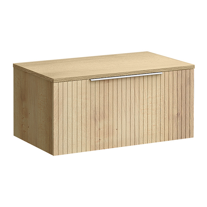 Milan Fluted Autumn Oak 800mm Wall Hung 1-Drawer Countertop Vanity Unit with Chrome Handle