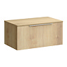 Milan Fluted Autumn Oak 800mm Wall Hung 1-Drawer Countertop Vanity Unit with Chrome Handle