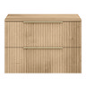 Milan Fluted Autumn Oak 800mm Wall Hung 2-Drawer Countertop Vanity Unit with Brushed Brass Handles