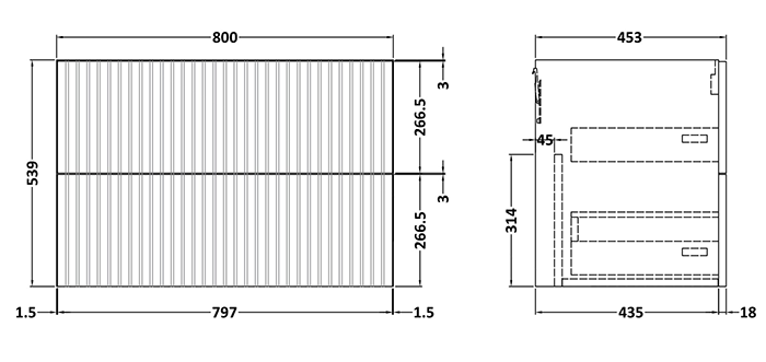 Milan Fluted Autumn Oak 800mm Wall Hung 2-Drawer Countertop Vanity Unit with Brushed Brass Handles