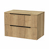Milan Fluted Autumn Oak 800mm Wall Hung 2-Drawer Countertop Vanity Unit with Matt Black Handles