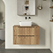 Milan Fluted Autumn Oak 800mm Wall Hung 2-Drawer Countertop Vanity Unit with Matt Black Handles