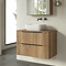 Milan Fluted Autumn Oak 800mm Wall Hung 2-Drawer Countertop Vanity Unit with Matt Black Handles