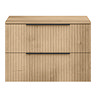 Milan Fluted Autumn Oak 800mm Wall Hung 2-Drawer Countertop Vanity Unit with Matt Black Handles