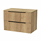 Milan Fluted Autumn Oak 800mm Wall Hung 2-Drawer Countertop Vanity Unit with Matt Black Handles