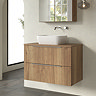 Milan Fluted Autumn Oak 800mm Wall Hung 2-Drawer Countertop Vanity Unit