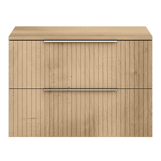 Milan Fluted Autumn Oak 800mm Wall Hung 2-Drawer Countertop Vanity Unit