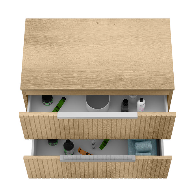 Milan Fluted Autumn Oak 800mm Wall Hung 2-Drawer Countertop Vanity Unit
