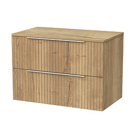 Milan Fluted Autumn Oak 800mm Wall Hung 2-Drawer Countertop Vanity Unit