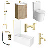 Milan Fluted Autumn Oak & Brushed Brass Complete Bathroom Suite