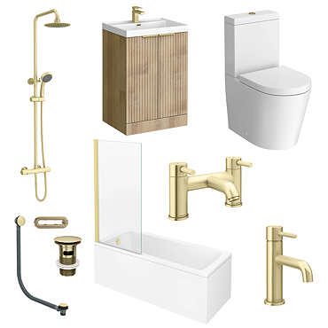 Milan Fluted Autumn Oak & Brushed Brass Complete Bathroom Suite