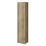 Milan Fluted Autumn Oak Wall Hung Tall Storage Unit with Brushed Brass Handle