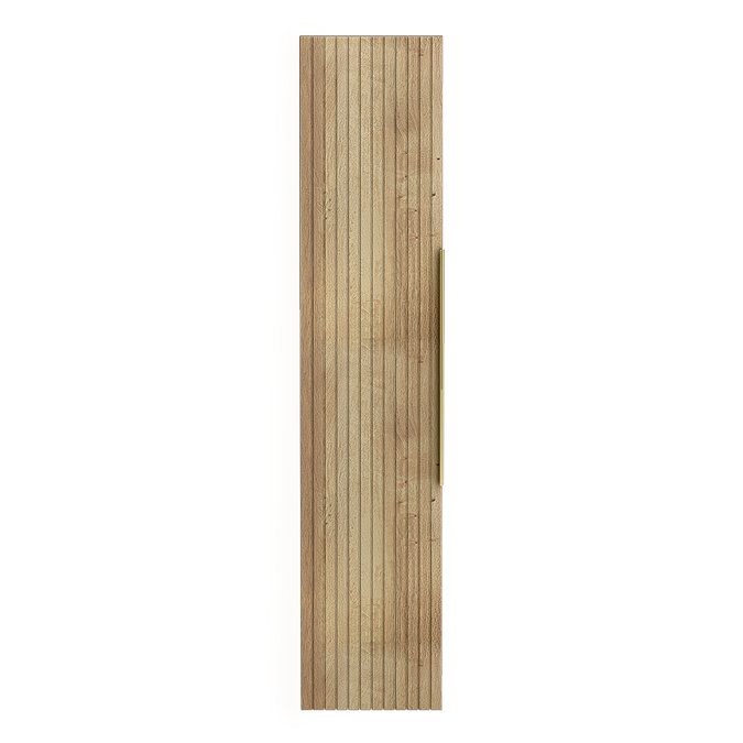Milan Fluted Autumn Oak Wall Hung Tall Storage Unit with Brushed Brass Handle