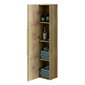 Milan Fluted Autumn Oak Wall Hung Tall Storage Unit with Brushed Brass Handle