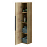Milan Fluted Autumn Oak Wall Hung Tall Storage Unit with Matt Black Handle