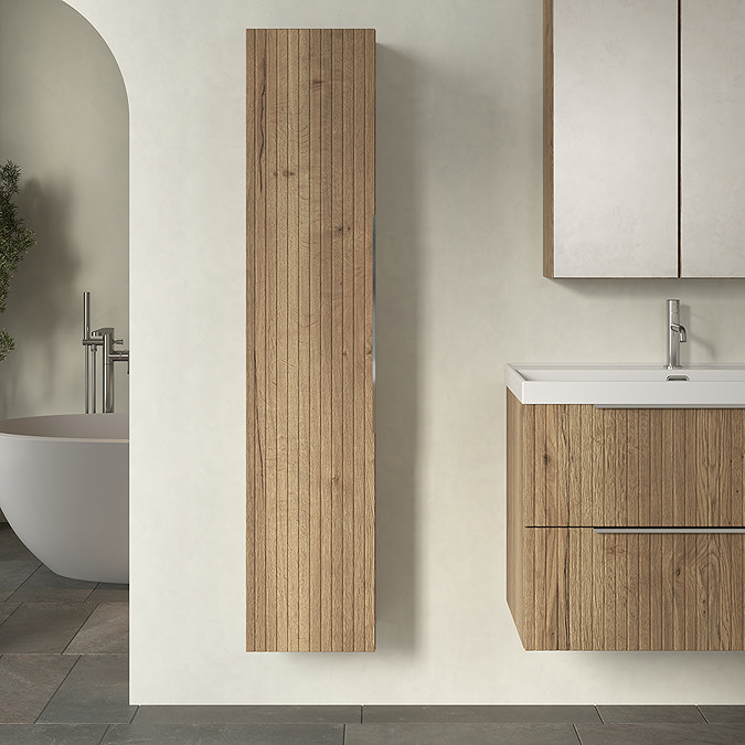 Milan Fluted Autumn Oak Wall Hung Tall Storage Unit