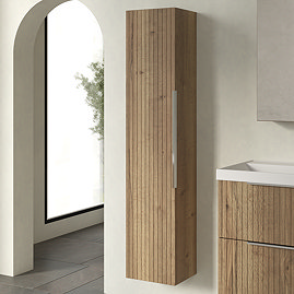 Milan Fluted Autumn Oak Wall Hung Tall Storage Unit
