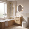Milan Fluted Autumn Oak & Brushed Brass Bathroom Suite with Bath Panels - Wall Hung Vanity