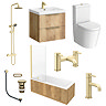 Milan Fluted Brass & Autumn Oak Bathroom Suite with Bath Panels