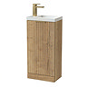 Milan Fluted Compact 400mm Autumn Oak Floor Standing Vanity Unit with Brushed Brass Handle
