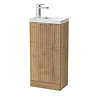 Milan Fluted Compact 400mm Autumn Oak Floor Standing Vanity Unit with Chrome Handle