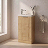 Milan Fluted Compact 400mm Autumn Oak Floor Standing Vanity Unit with Chrome Handle