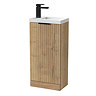 Milan Fluted Compact 400mm Autumn Oak Floor Standing Vanity Unit with Matt Black Handle