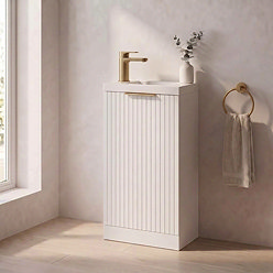 Milan Fluted Compact 400mm Matt White Floor Standing Vanity Unit with Brushed Brass Handle