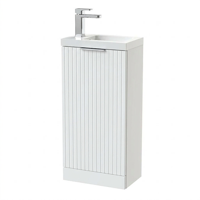 Milan Fluted Compact 400mm Matt White Floor Standing Vanity Unit with Chrome Handle