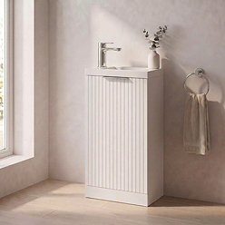 Milan Fluted Compact 400mm Matt White Floor Standing Vanity Unit with Chrome Handle