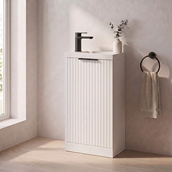 Milan Fluted Compact 400mm Matt White Floor Standing Vanity Unit with Matt Black Handle