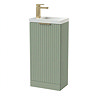 Milan Fluted Compact 400mm Satin Green Floor Standing Vanity Unit with Brushed Brass Handle