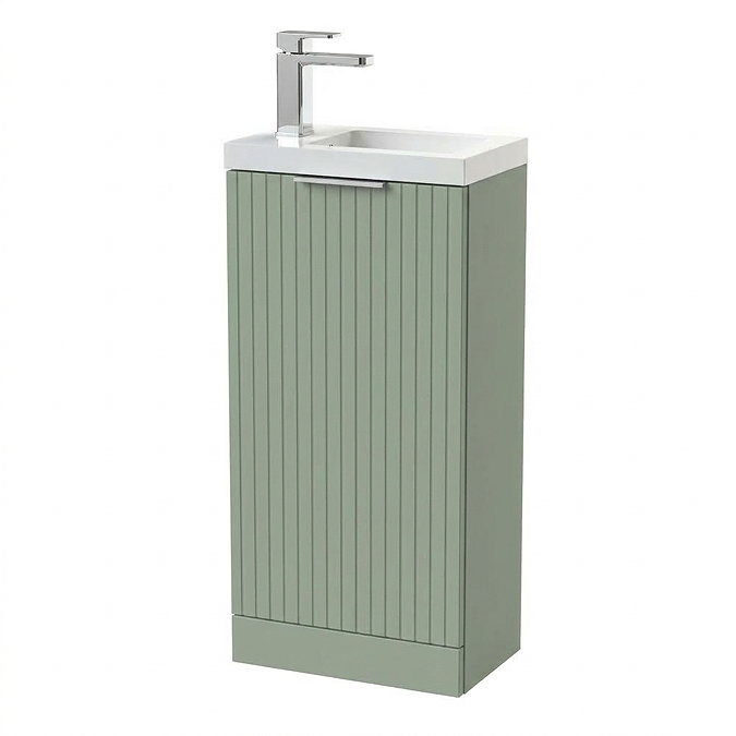 Milan Fluted Compact 400mm Satin Green Floor Standing Vanity Unit with Chrome Handle