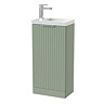 Milan Fluted Compact 400mm Satin Green Floor Standing Vanity Unit with Chrome Handle