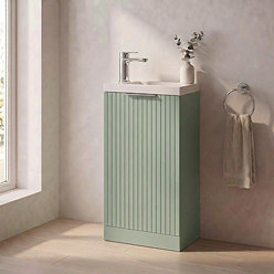 Milan Fluted Compact 400mm Satin Green Floor Standing Vanity Unit with Chrome Handle
