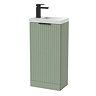 Milan Fluted Compact 400mm Satin Green Floor Standing Vanity Unit with Matt Black Handle