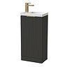 Milan Fluted Compact 400mm Soft Black Floor Standing Vanity Unit with Brushed Brass Handle