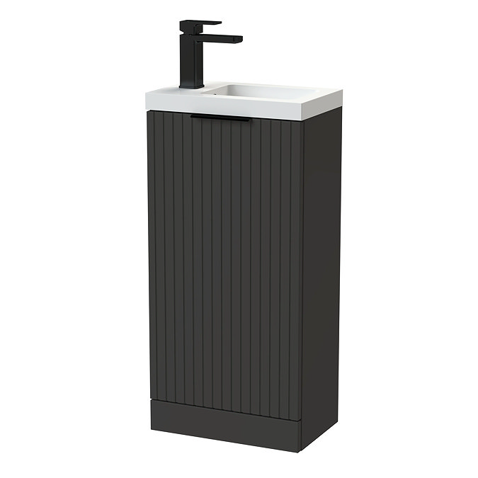 Milan Fluted Compact 400mm Soft Black Floor Standing Vanity Unit with Matt Black Handle