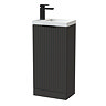 Milan Fluted Compact 400mm Soft Black Floor Standing Vanity Unit with Matt Black Handle