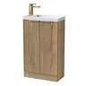 Milan Fluted Compact 500mm Autumn Oak Floor Standing Vanity Unit with Brushed Brass Handles