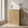 Milan Fluted Compact 500mm Autumn Oak Floor Standing Vanity Unit with Brushed Brass Handles