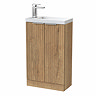 Milan Fluted Compact 500mm Autumn Oak Floor Standing Vanity Unit with Chrome Handles