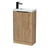 Milan Fluted Compact 500mm Autumn Oak Floor Standing Vanity Unit with Matt Black Handles